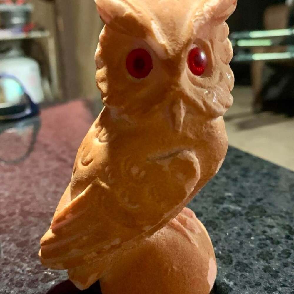 Vintage MCM Italian Terracotta Owl Figurine with Red Eyes